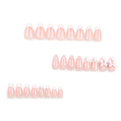 LPOODDNU pink nails with 3D flower bow charms for chic nail art.