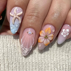 LPOODDNU starfish pearl design nails add beachy charm for events