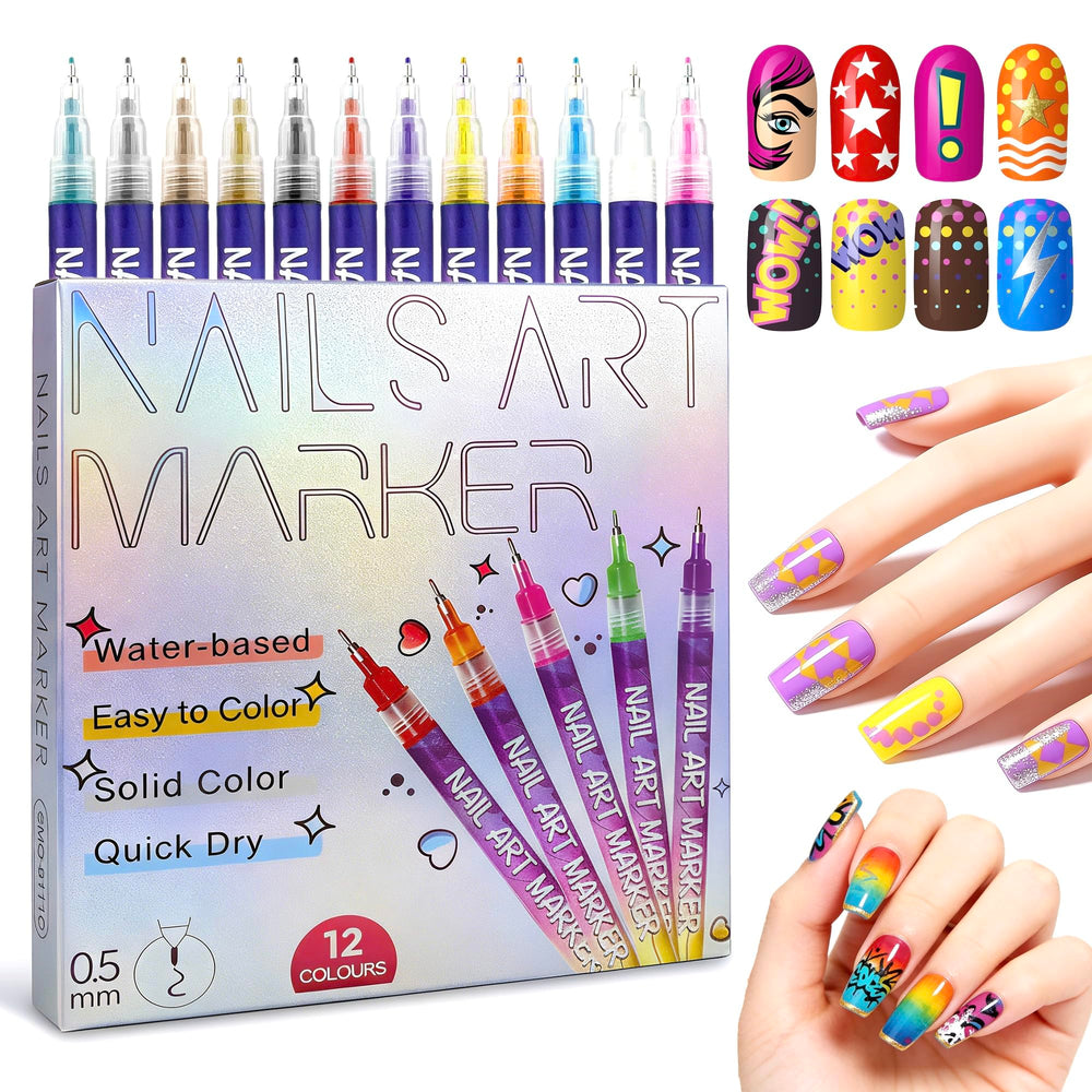 LRMEUMA 12 colors nail art pens set for vibrant DIY designs
