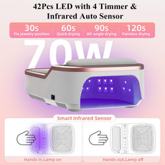 LUBEJR nail drill and UV lamp station enabling precise shaping and quick curing.