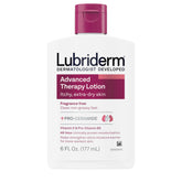 Lubriderm Advanced Therapy fragrance-free lotion bottle for daily non-greasy hydration