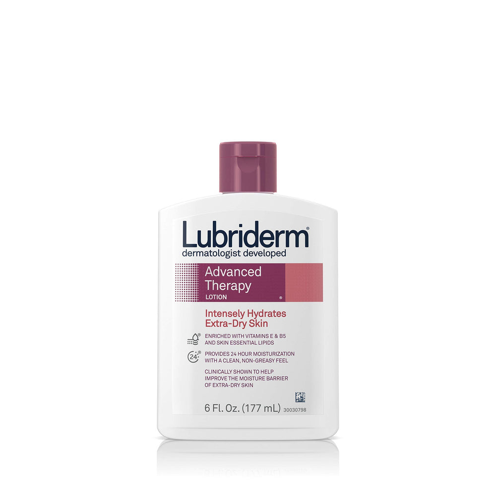 Lubriderm Advanced Therapy lotion bottle providing long-lasting moisture for extra-dry skin.
