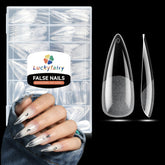Luckyfairy long stiletto nail tips packaging for home salon use, 240-piece kit.