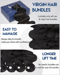 Lucklady 16A raw bundles body wave 20-inch top view shows even weft and full-volume look.