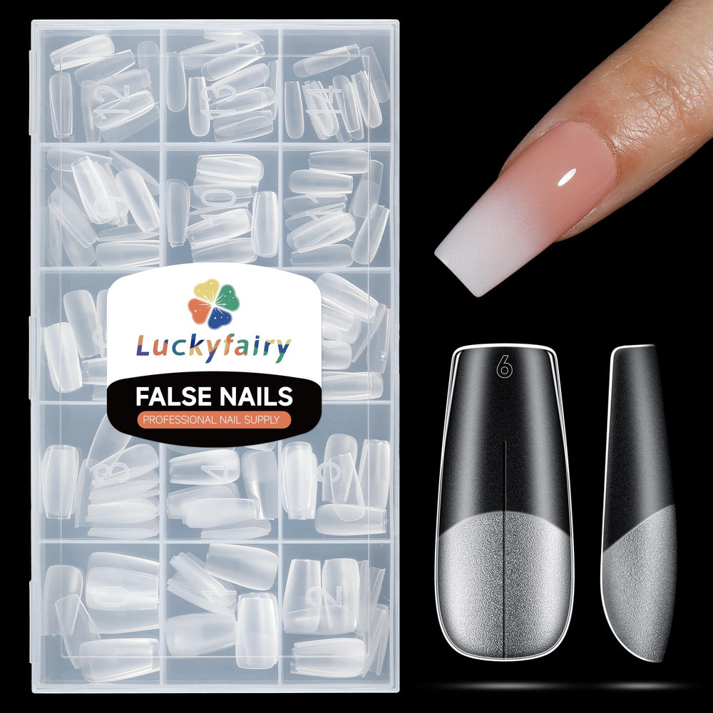 Luckyfairy medium coffin nail tips with double-sided matte finish for easy, mess-free prep.