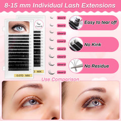 Lucomb eyelash extensions pack with 8 sizes for versatile practice sessions.