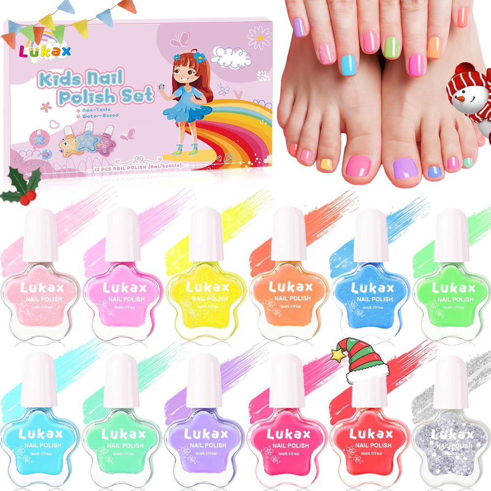 Lukax Kids Nail Polish Set with flower-shaped bottles for easy grip and playful art.