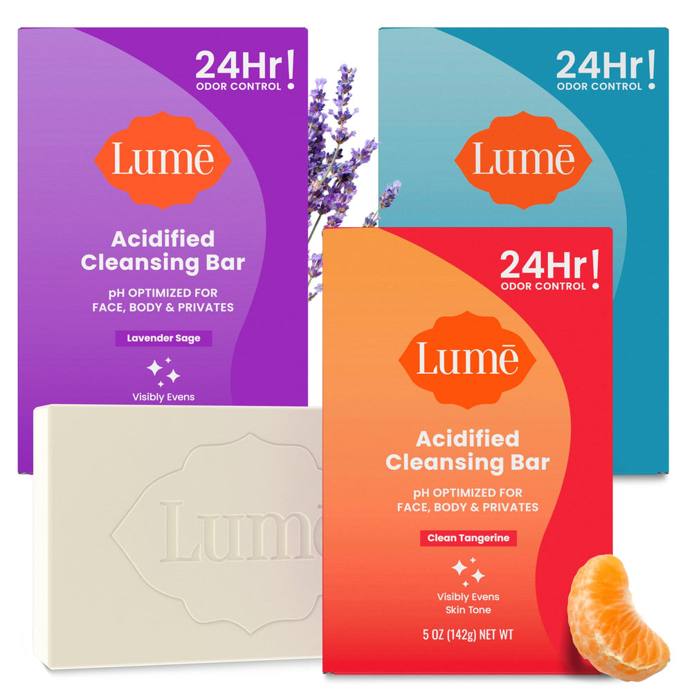 Lume Acidified Bar Tangerine pack offers long-lasting odor control for post-shower freshness