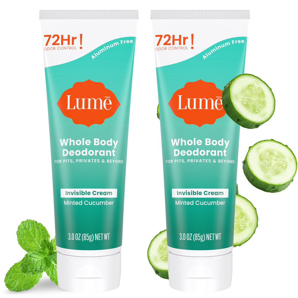 LUME Minted Cucumber invisible cream tube packaging for easy on-the-go odor control.