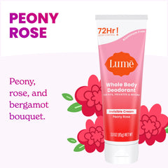 Lume Peony Rose Body Wash Mini showing gentle cleanse and odor control.