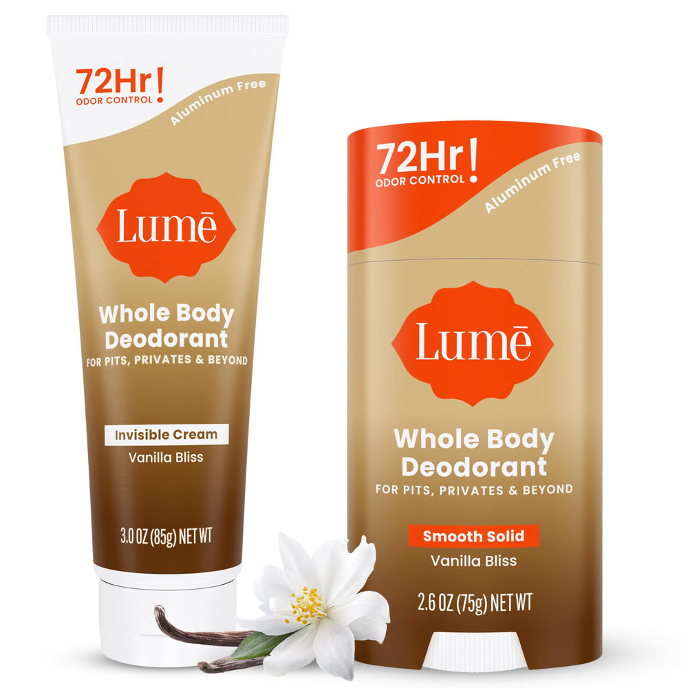 Lume Vanilla Bliss invisible cream tube delivering smooth, all-day odor control.