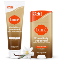 Lume Vanilla Bliss invisible cream tube delivering smooth, all-day odor control.