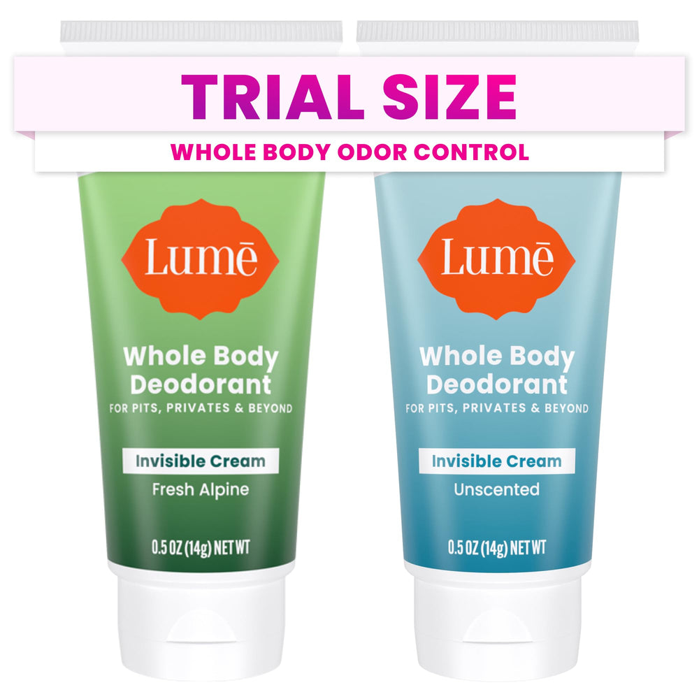 Lume Whole Body Deodorant mini pack front view for travel convenience and all-day odor control.