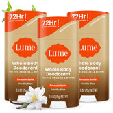 Lume Vanilla Bliss Whole Body Deodorant smooth solid stick for all-day odor control.