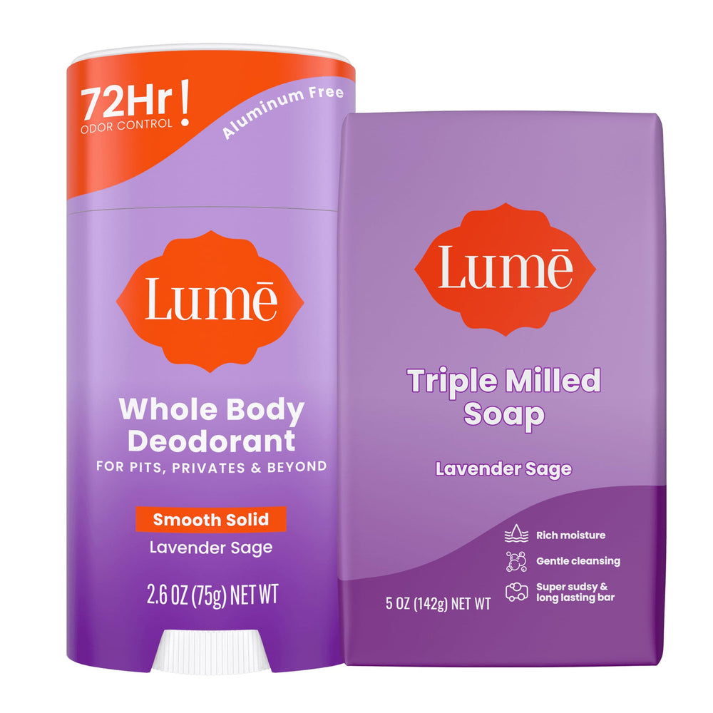 Lume whole-body deodorant stick application for long-lasting odor control.