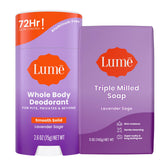 Lume whole-body deodorant stick application for long-lasting odor control.