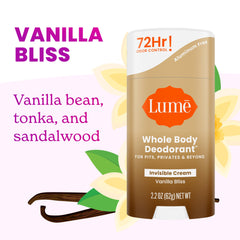 Lume Vanilla Bliss packaging highlights clean, skin-loving formula.