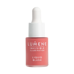 Lumene Invisible Illumination liquid blush bottle showing dewy, buildable color for radiant cheeks