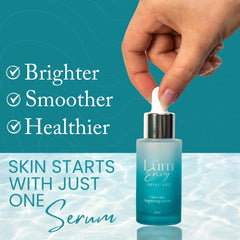 LumEnvy serum dropper closeup showing quick absorption for a light routine.