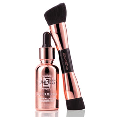 LUMINESS Liquid Mirage foundation swatch adapts to skin tone for natural finish.