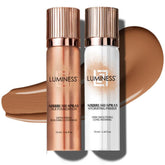 LUMINESS Silk Airbrush Spray bottle in Tan shade provides a smooth, even base.