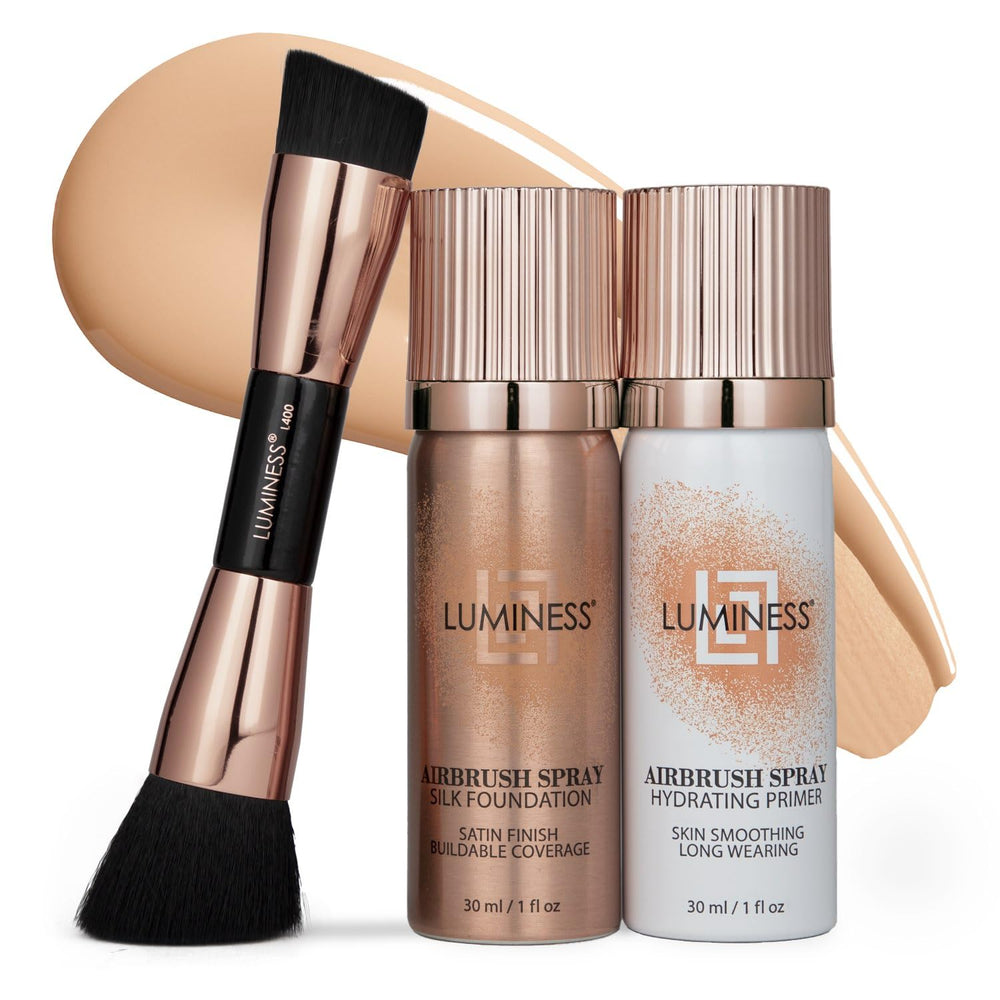LUMINESS Silk Airbrush Foundation bottle demonstrating smooth, buildable coverage.
