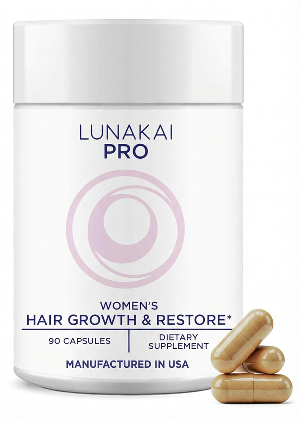 Lunakai Pro bottle front view showing hair growth vitamins for thicker-looking hair