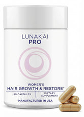 Lunakai Pro bottle front view showing hair growth vitamins for thicker-looking hair