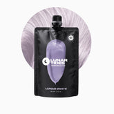 Lunar Tides semi-permanent color Lunar White bottle with violet undertones for cool gray coverage.