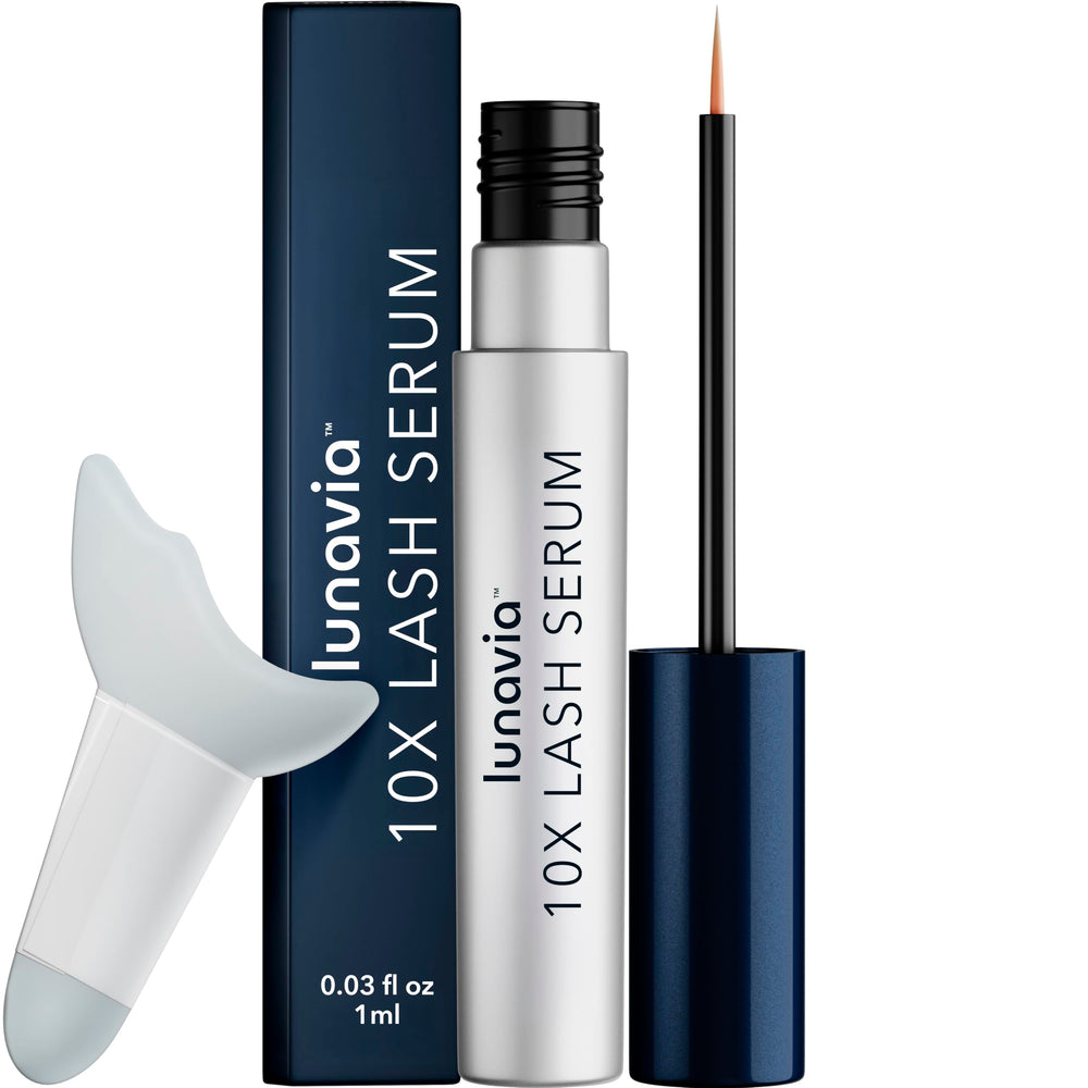 Lunavia lash serum bottle nourishes lashes for a healthier look.