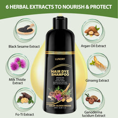 Lunory argan oil and ginseng shampoo bottle ready for application.