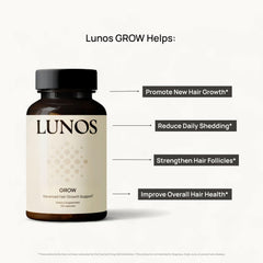 Lunos Grow Hair Growth Vitamins tablet form on white background
