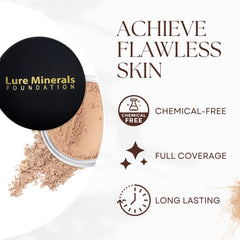 Lure Minerals Bisque swatch on arm demonstrates buildable, crease-free finish.