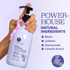 Luseta Biotin B-Complex Thickening Conditioner dispensing pump in view.