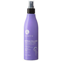 Luseta Biotin Leave-In Conditioner bottle enhances strength and shine.