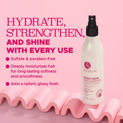 Luseta Glossy Pearl Leave-In Conditioner bottle closeup shows pearl-infused nourishment.