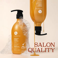 Luseta Manuka Honey shampoo and conditioner set packaging for daily care.