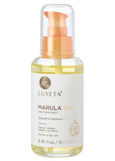 Luseta Marula Oil Hair Treatment bottle demonstrating lightweight nourishment for fine, dry hair.