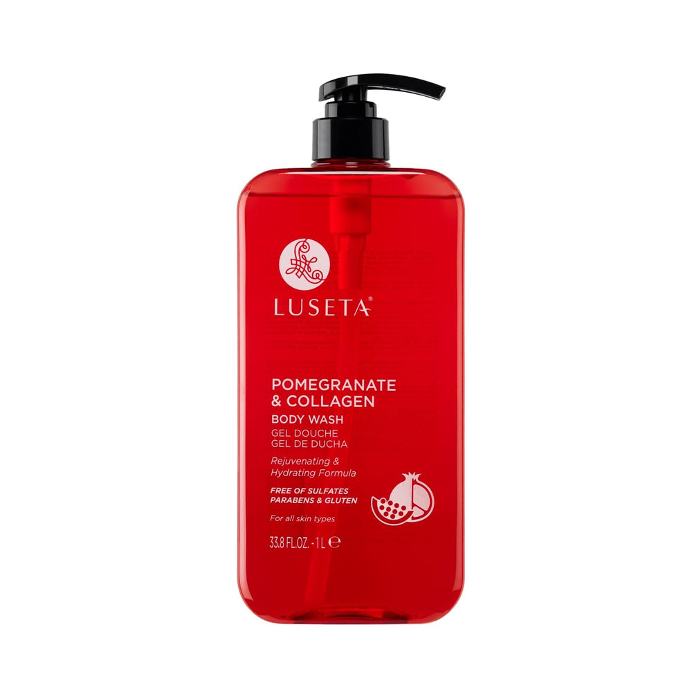 Luseta Pomegranate and Collagen Body Wash bottle for nourishing cleanse