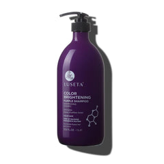 Luseta Purple Shampoo bottle front illustrates brassy tone protection for blonde and gray hair.