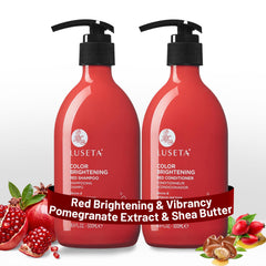 Luseta red shampoo bottle for copper brightening.