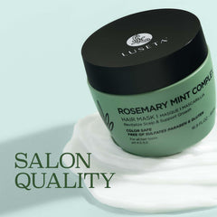 Luseta Rosemary Mint Hair Mask being applied to damp hair for smoother, detangled strands.