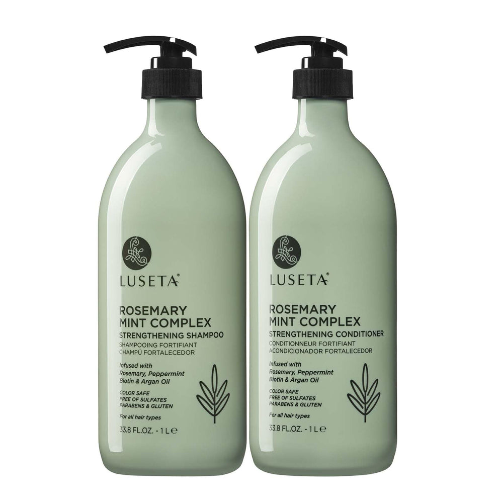 Luseta Rosemary Mint Strengthening Shampoo bottle showing moisture-rich formula for smooth hair