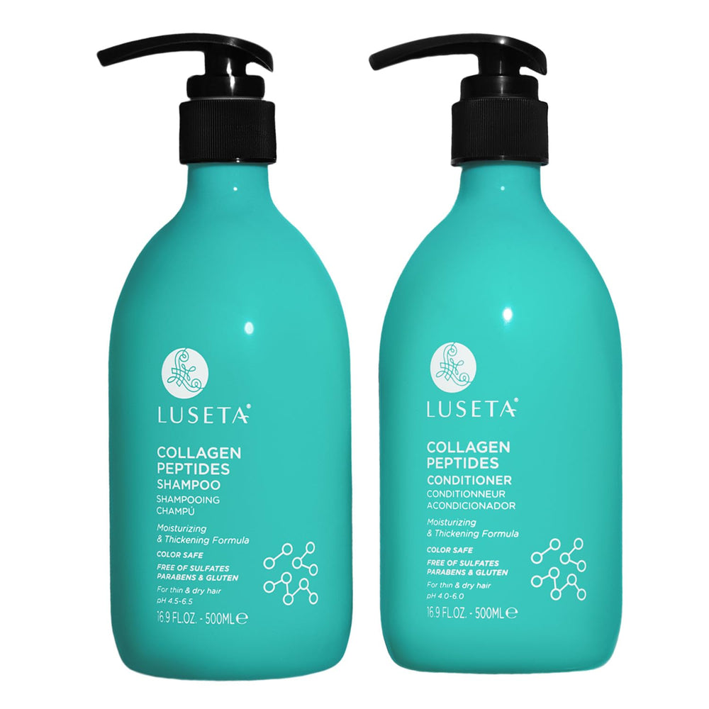 Luseta Thickening Shampoo bottle front view highlights collagen peptides for fuller hair.