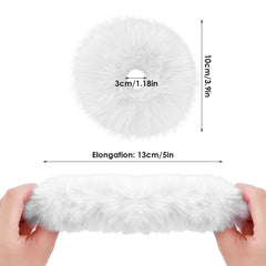 Lusofie faux rabbit fur scrunchie in white keeps ponytails secure.