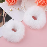 Lusofie white pompom hair tie, soft faux fur, gentle hold for delicate hair.