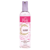 Luster's Pink Glosser bottle close-up showing moisture and shine.