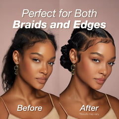 Lux Collection Edge Control Gel packaging display, showcasing cruelty-free formula and 48-hour hold.