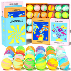 LUXDOUCE Floral Euphoria bath bombs with mood-lifting scents and vibrant fizz