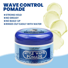Luxfume pomade on textured hair showing defined waves and softness.